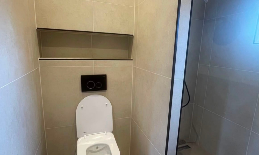 hangend toilet met douchewand, Amsterdam, na
